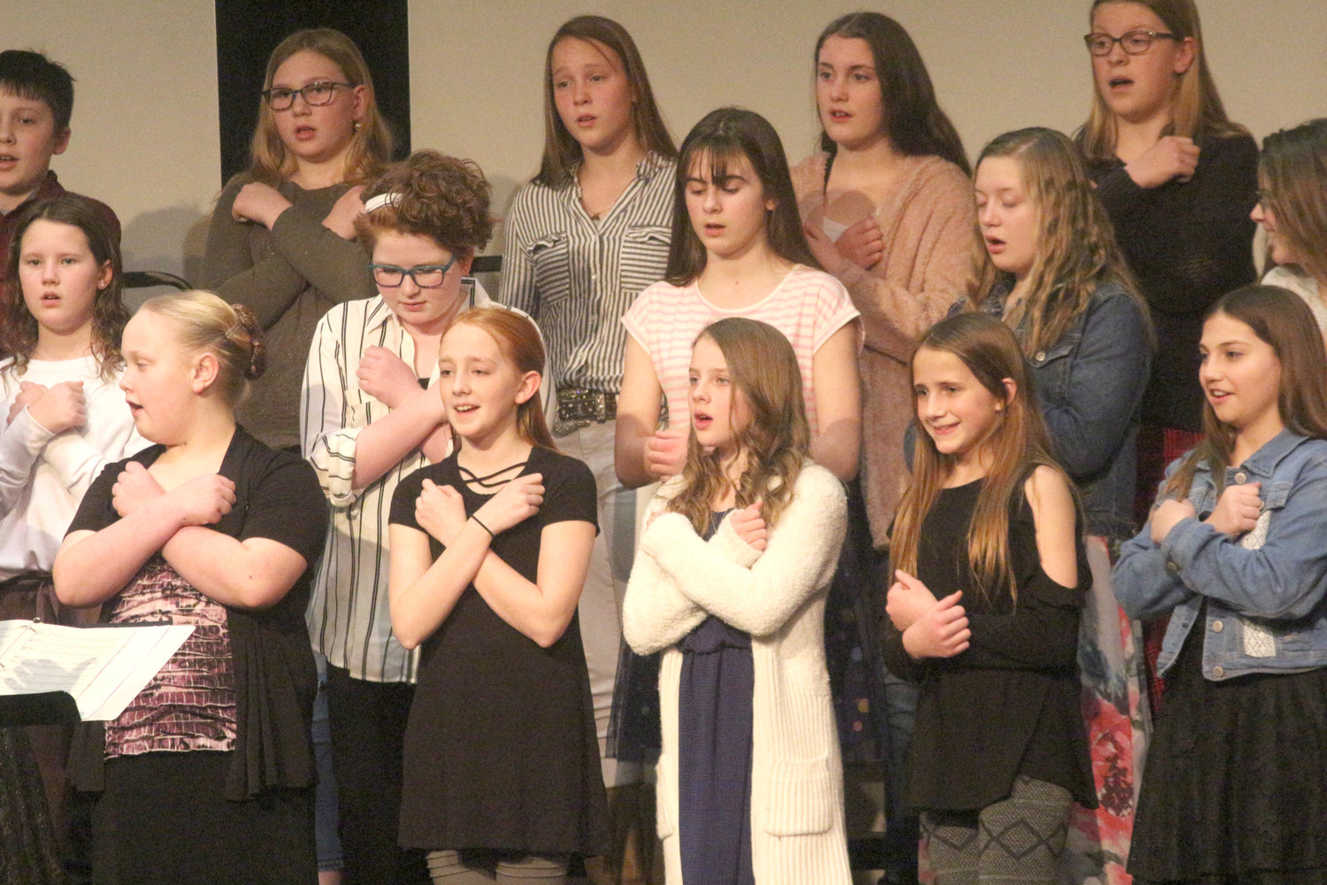 The sixth grade choir performs “Cover the World With Love.” at the Mid-Prairie Middle School choral concert on Tuesday, Feb. 25.